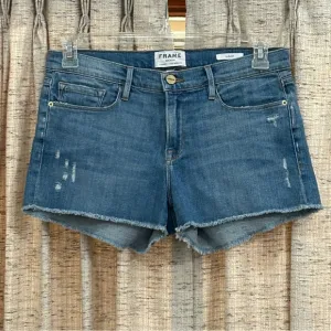 FRAME Denim Le Cutoff Distressed Raw Hem Denim Shorts - 28