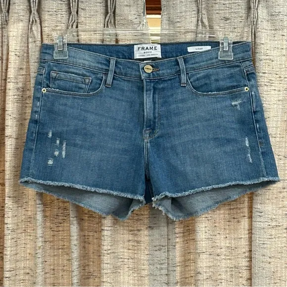 FRAME Denim Le Cutoff Distressed Raw Hem Denim Shorts - 28