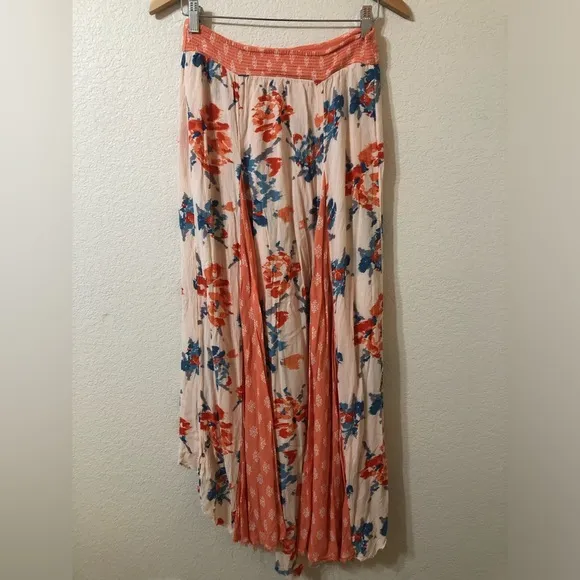 Free People Show You Off Sheer Pleated Boho Patchwork Maxi Skirt - Size Medium