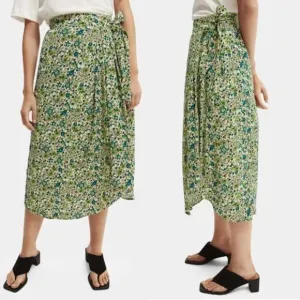 Free People x Scotch &amp; Soda Wrap Over Maxi Skirt Floral Print Green Size XS NWT