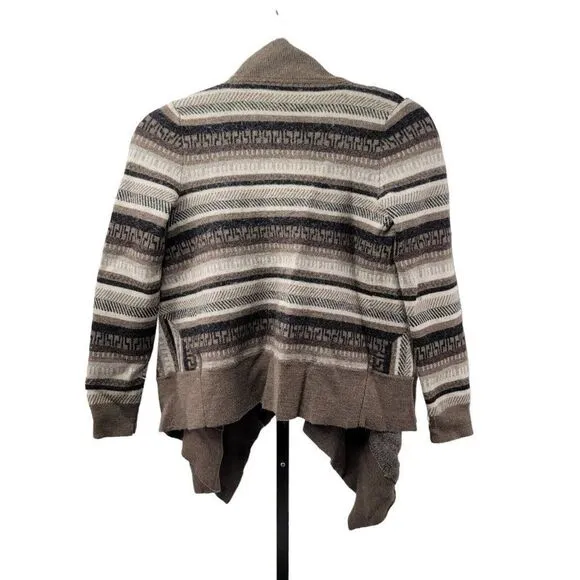Garnet Hill Waterfall Open Front 100% Wool Knit Cardigan Sweater Warm Cozy Twee