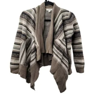 Garnet Hill Waterfall Open Front 100% Wool Knit Cardigan Sweater Warm Cozy Twee