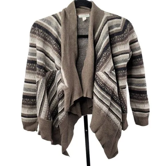 Garnet Hill Waterfall Open Front 100% Wool Knit Cardigan Sweater Warm Cozy Twee
