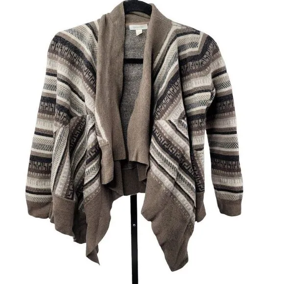 Garnet Hill Waterfall Open Front 100% Wool Knit Cardigan Sweater Warm Cozy Twee