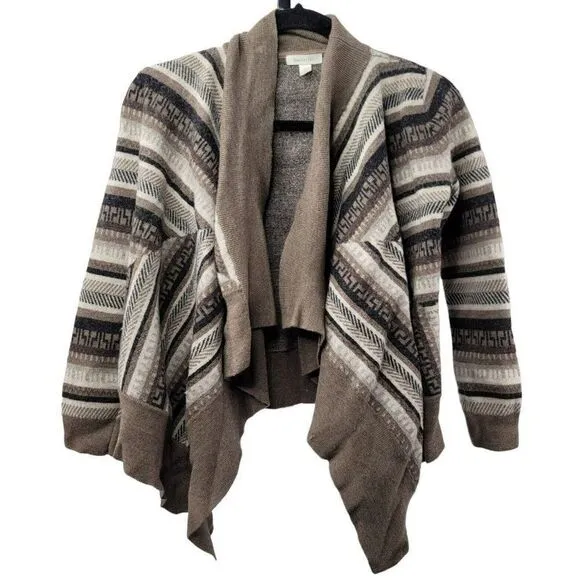 Garnet Hill Waterfall Open Front 100% Wool Knit Cardigan Sweater Warm Cozy Twee