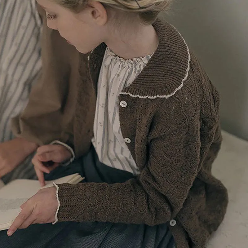 Girls' Button-Up Cardigan with Collar
