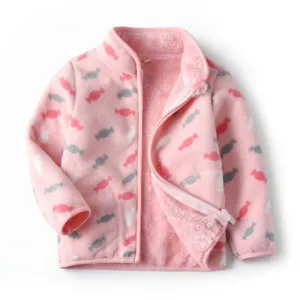 Girls Long Sleeve Warm Fleece Winter Jacket - Pink Candy
