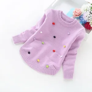 Girls' Sweater with Colourful Knitted Polka Dots - Violet, Pink, Hot Pink