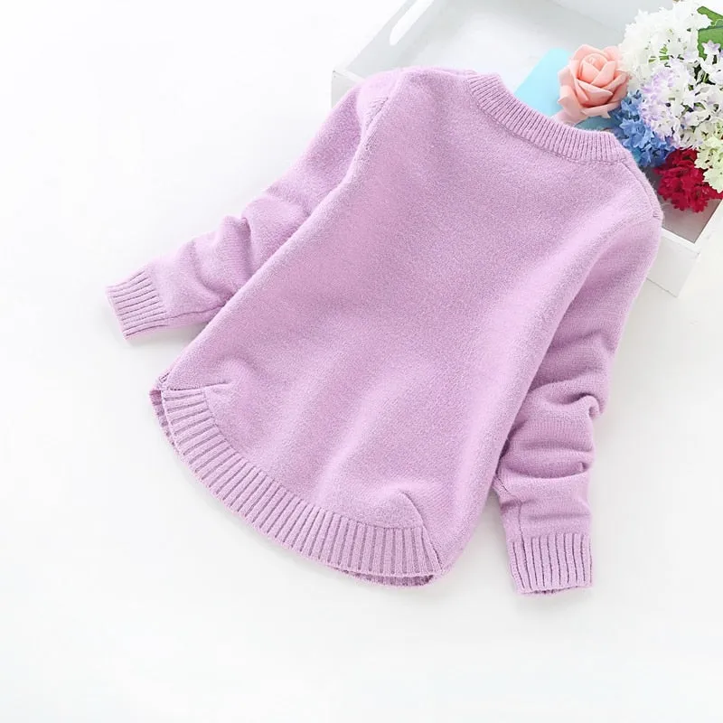 Girls' Sweater with Colourful Knitted Polka Dots - Violet, Pink, Hot Pink