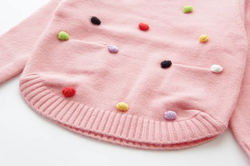 Girls' Sweater with Colourful Knitted Polka Dots - Violet, Pink, Hot Pink