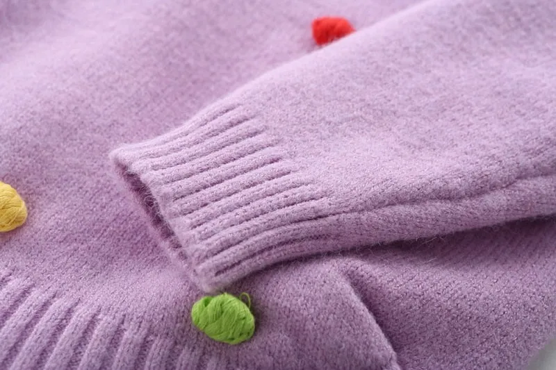 Girls' Sweater with Colourful Knitted Polka Dots - Violet, Pink, Hot Pink