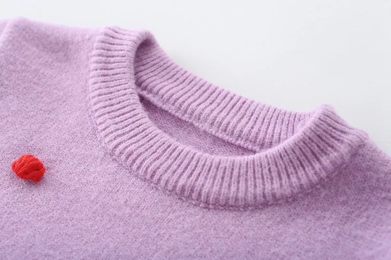 Girls' Sweater with Colourful Knitted Polka Dots - Violet, Pink, Hot Pink