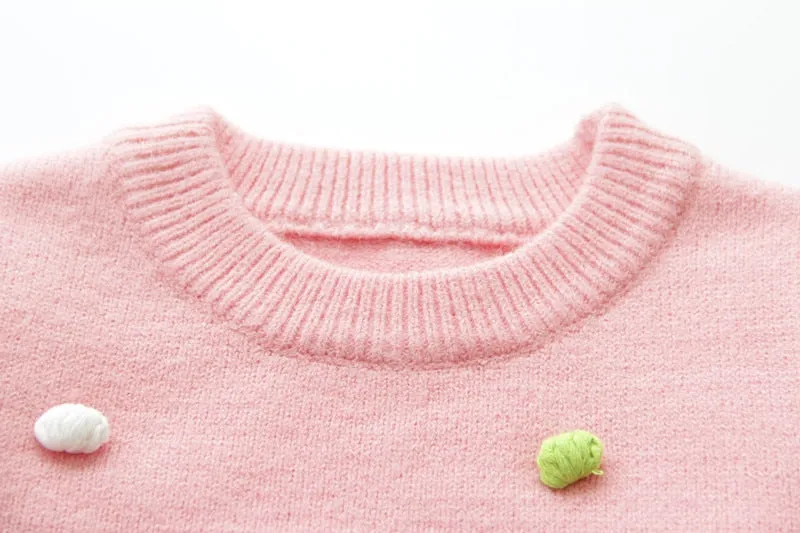 Girls' Sweater with Colourful Knitted Polka Dots - Violet, Pink, Hot Pink