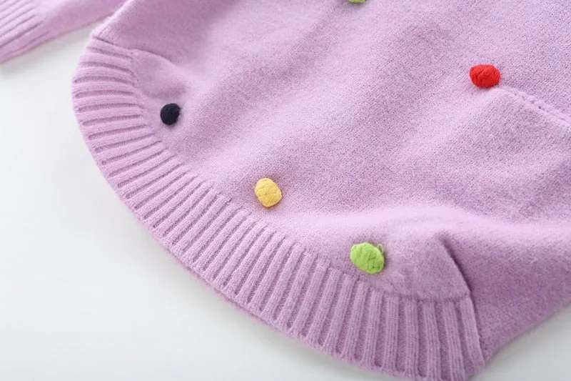 Girls' Sweater with Colourful Knitted Polka Dots - Violet, Pink, Hot Pink