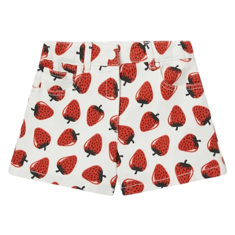 Girls White Denim Strawberry Short