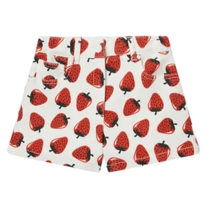 Girls White Denim Strawberry Short