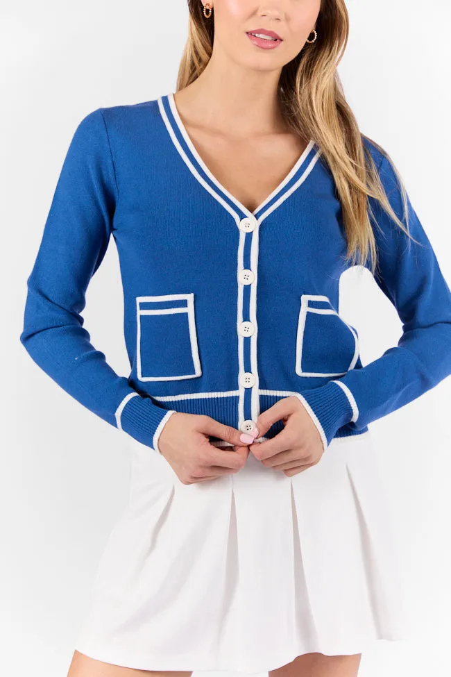 Gives Me Time Navy and Ivory Contrast Trim Cardigan SALE