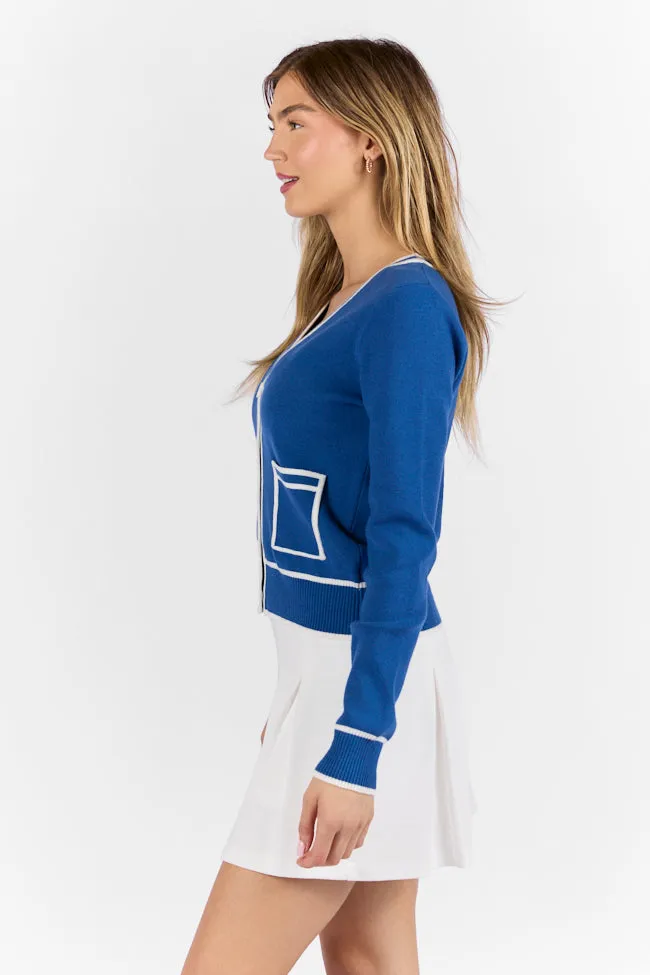 Gives Me Time Navy and Ivory Contrast Trim Cardigan SALE