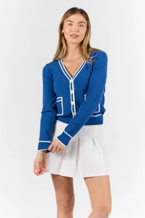 Gives Me Time Navy and Ivory Contrast Trim Cardigan SALE