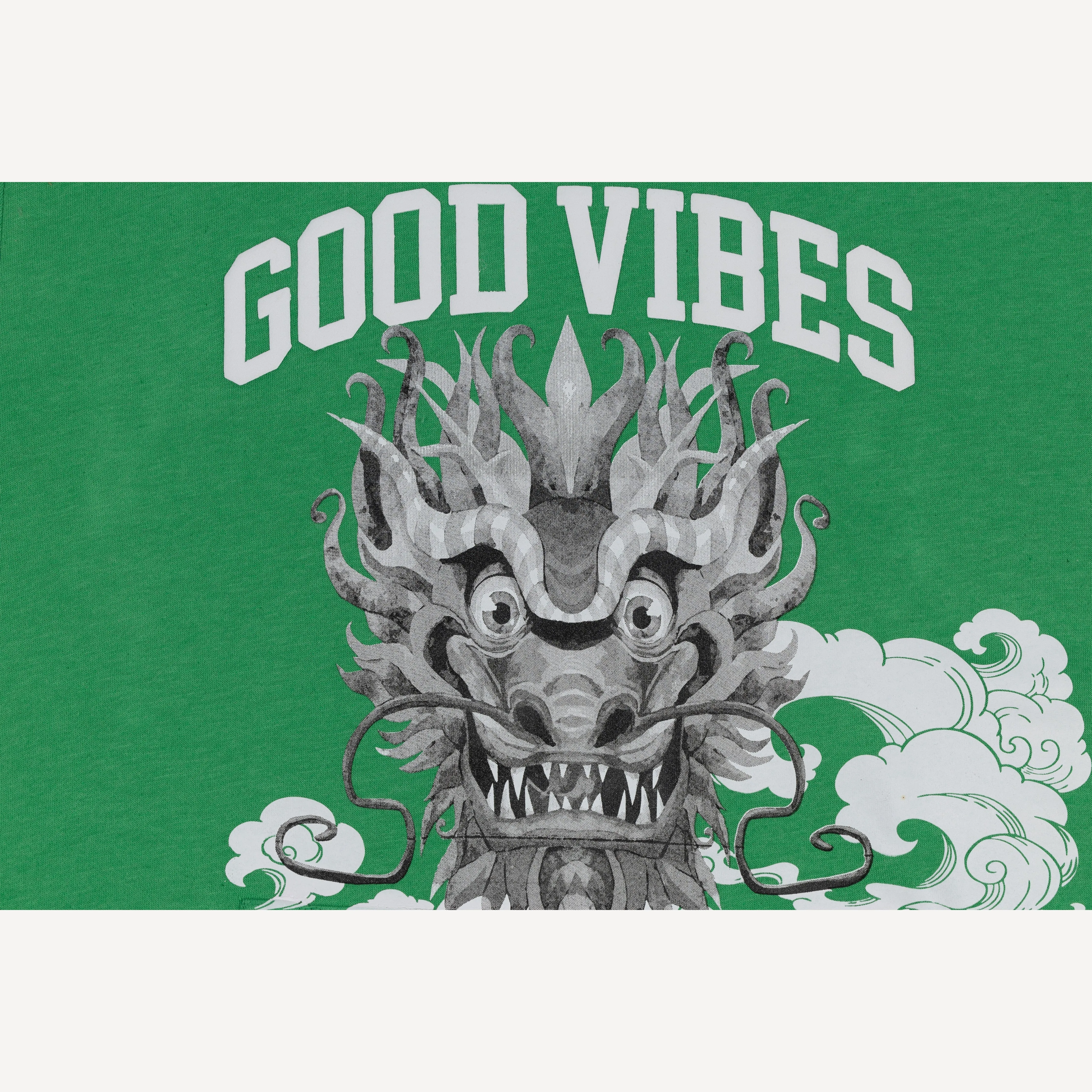 Graphic Wraparound Hoodie - Kelly Green / Good Vibes