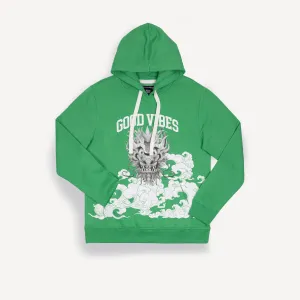 Graphic Wraparound Hoodie - Kelly Green / Good Vibes