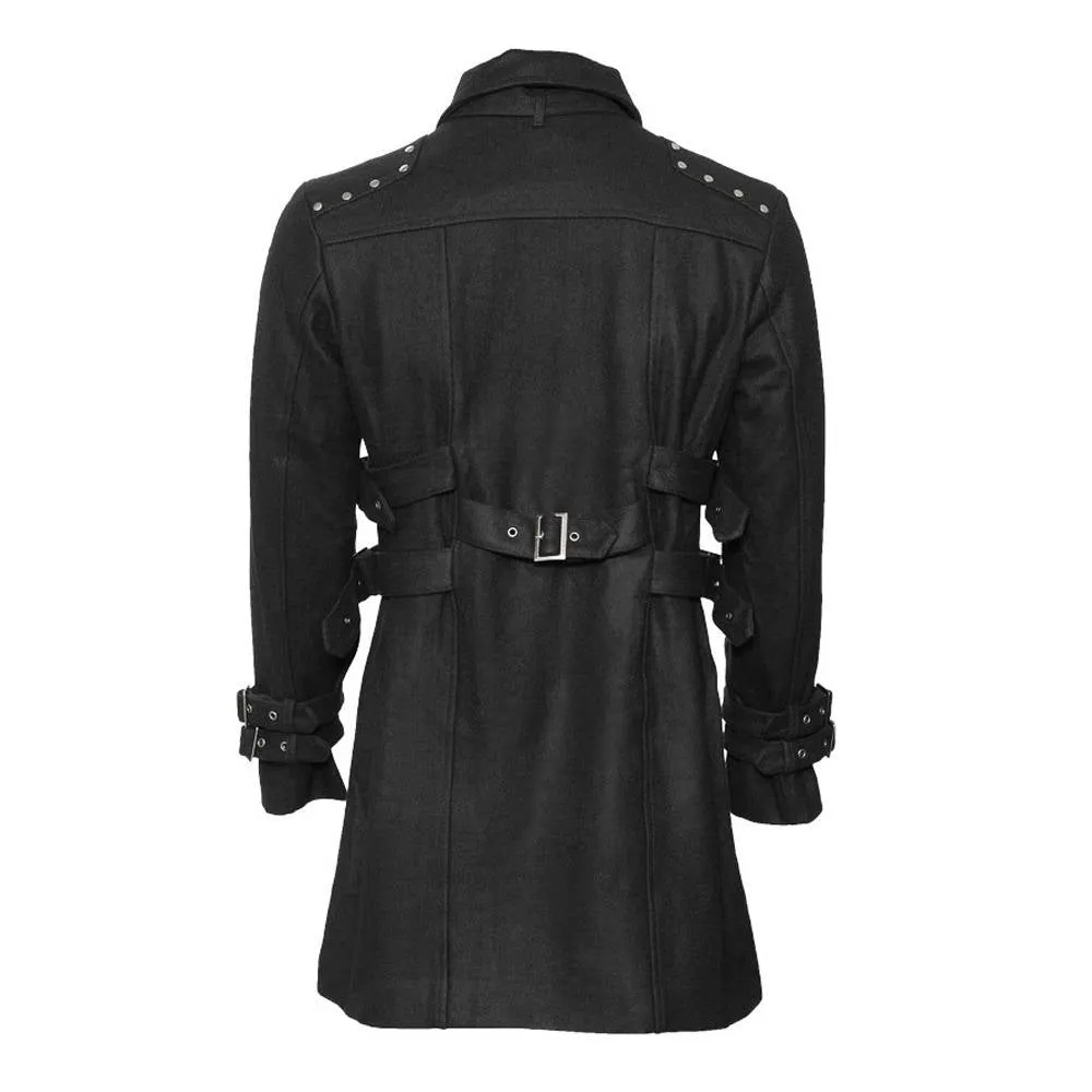 Handmade Men Gothic Coat Double-Breasted Wool Coat with Army-Inspired Stand Collar