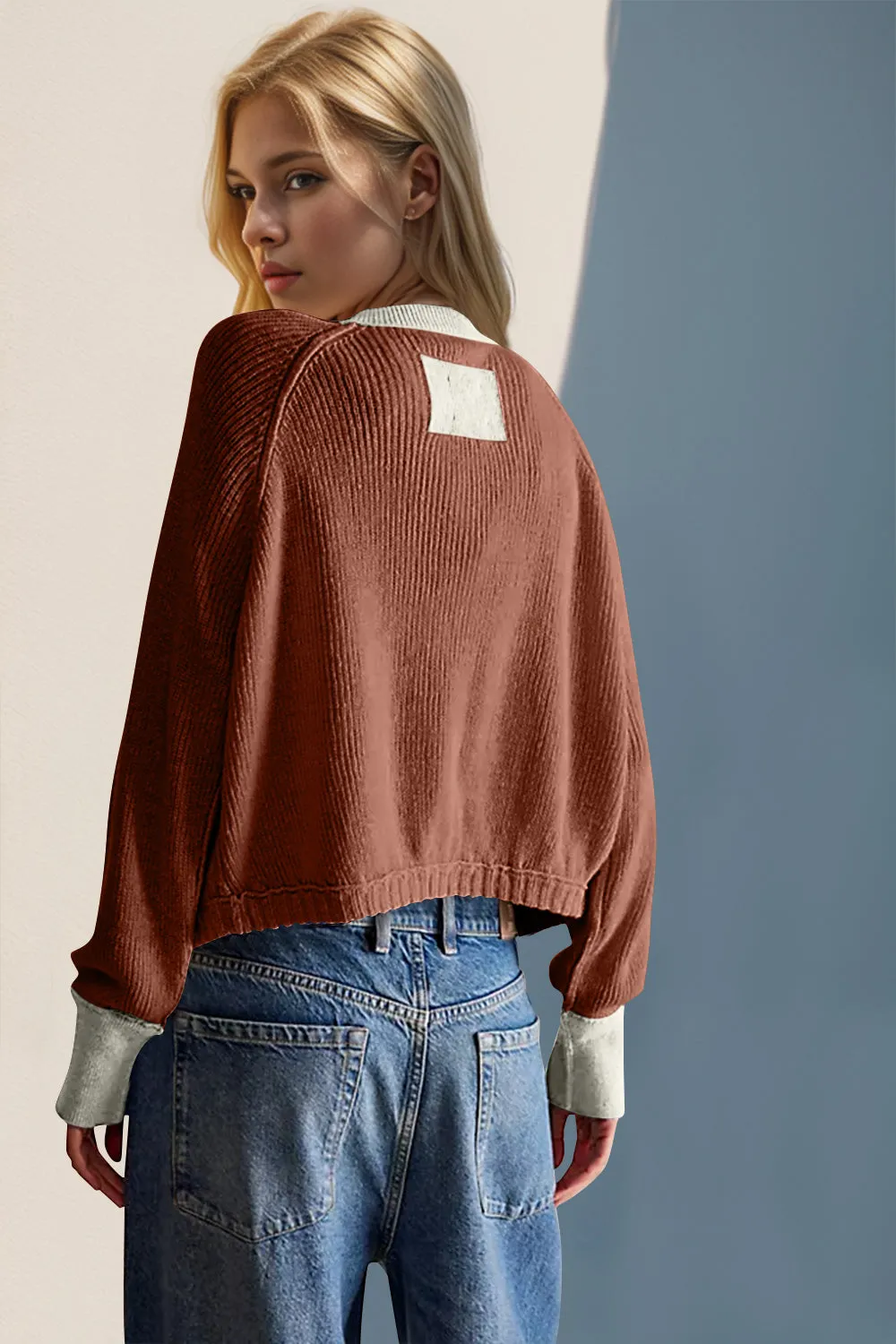 Hazel Blues® |  Double Take Contrast Button Up Long Sleeve Cardigan