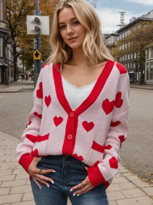 Hazel Blues® |  Heart Button Up Dropped Shoulder Long Sleeve Cardigan