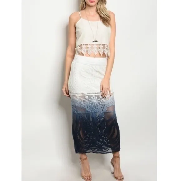 Ivory Navy Ombré Lace Skirt