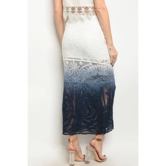 Ivory Navy Ombré Lace Skirt