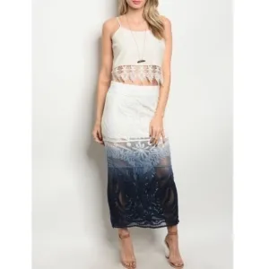 Ivory Navy Ombré Lace Skirt