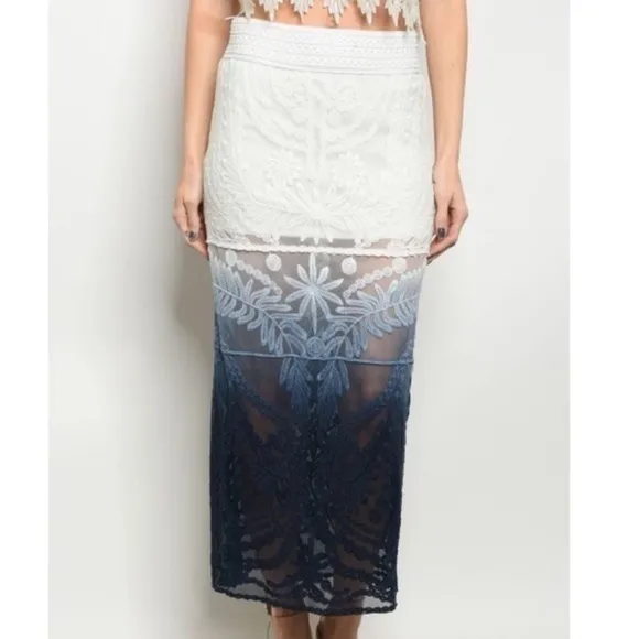 Ivory Navy Ombré Lace Skirt