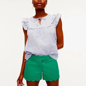 J. Crew | Kelly Green Linen Blend Scallop Hem Shorts