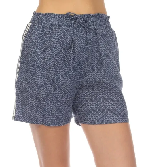 Johnny Was Los Angeles Blue Patched Ikat Linen Paperbag Shorts Boho Chic