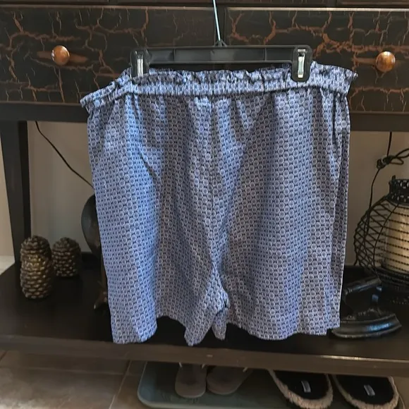 Johnny Was Los Angeles Blue Patched Ikat Linen Paperbag Shorts Boho Chic