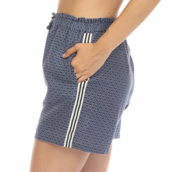 Johnny Was Los Angeles Blue Patched Ikat Linen Paperbag Shorts Boho Chic