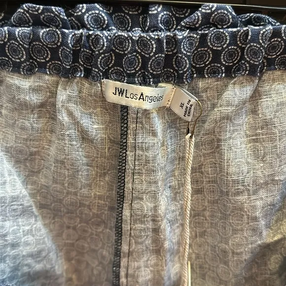 Johnny Was Los Angeles Blue Patched Ikat Linen Paperbag Shorts Boho Chic