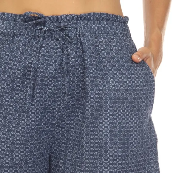 Johnny Was Los Angeles Blue Patched Ikat Linen Paperbag Shorts Boho Chic