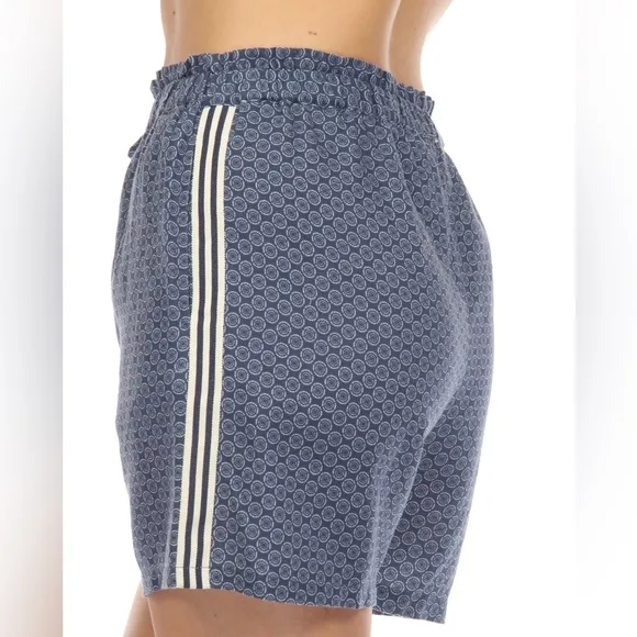 Johnny Was Los Angeles Blue Patched Ikat Linen Paperbag Shorts Boho Chic