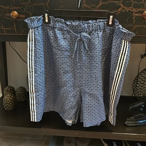 Johnny Was Los Angeles Blue Patched Ikat Linen Paperbag Shorts Boho Chic
