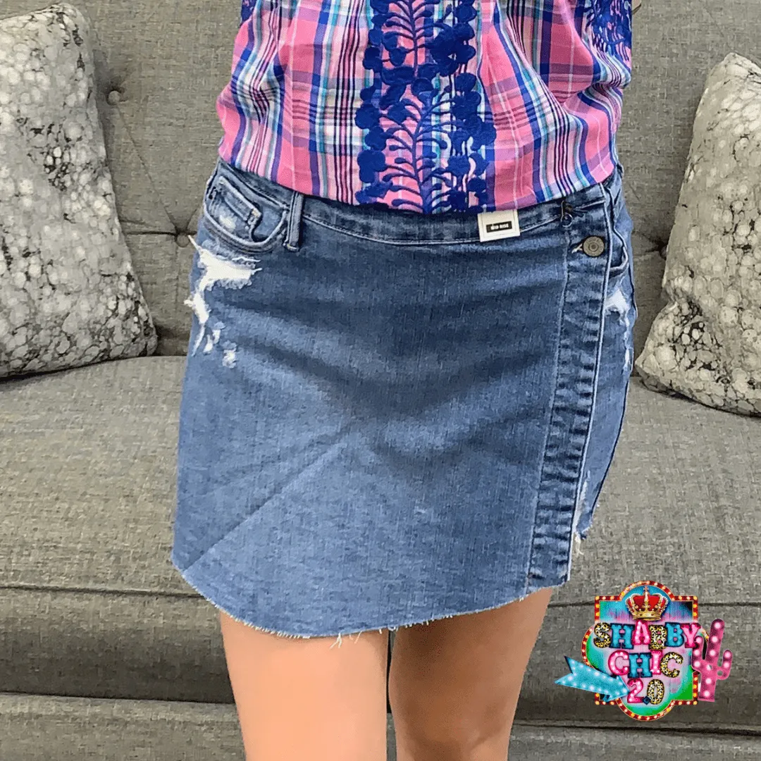 Judy Blue Mid Rise Medium Blue Destroyed Skort