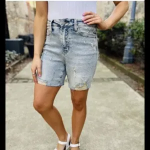 Judy Blue Women Shorts Distressed High Rise Denim Stretch My First Boyfriend XL