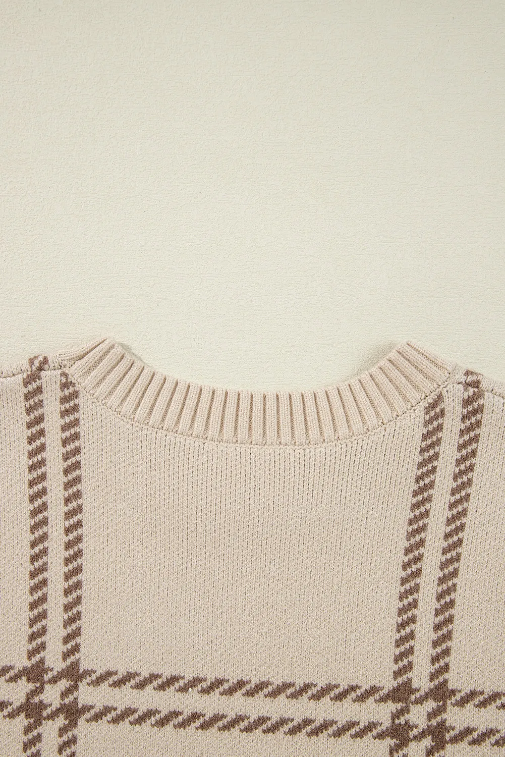 KaleaBoutique Plaid Pattern Knitted Drop Shoulder Sweater