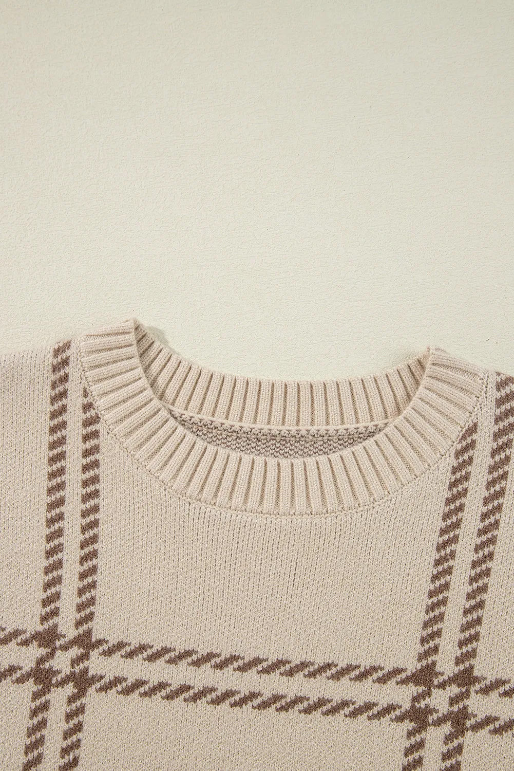 KaleaBoutique Plaid Pattern Knitted Drop Shoulder Sweater