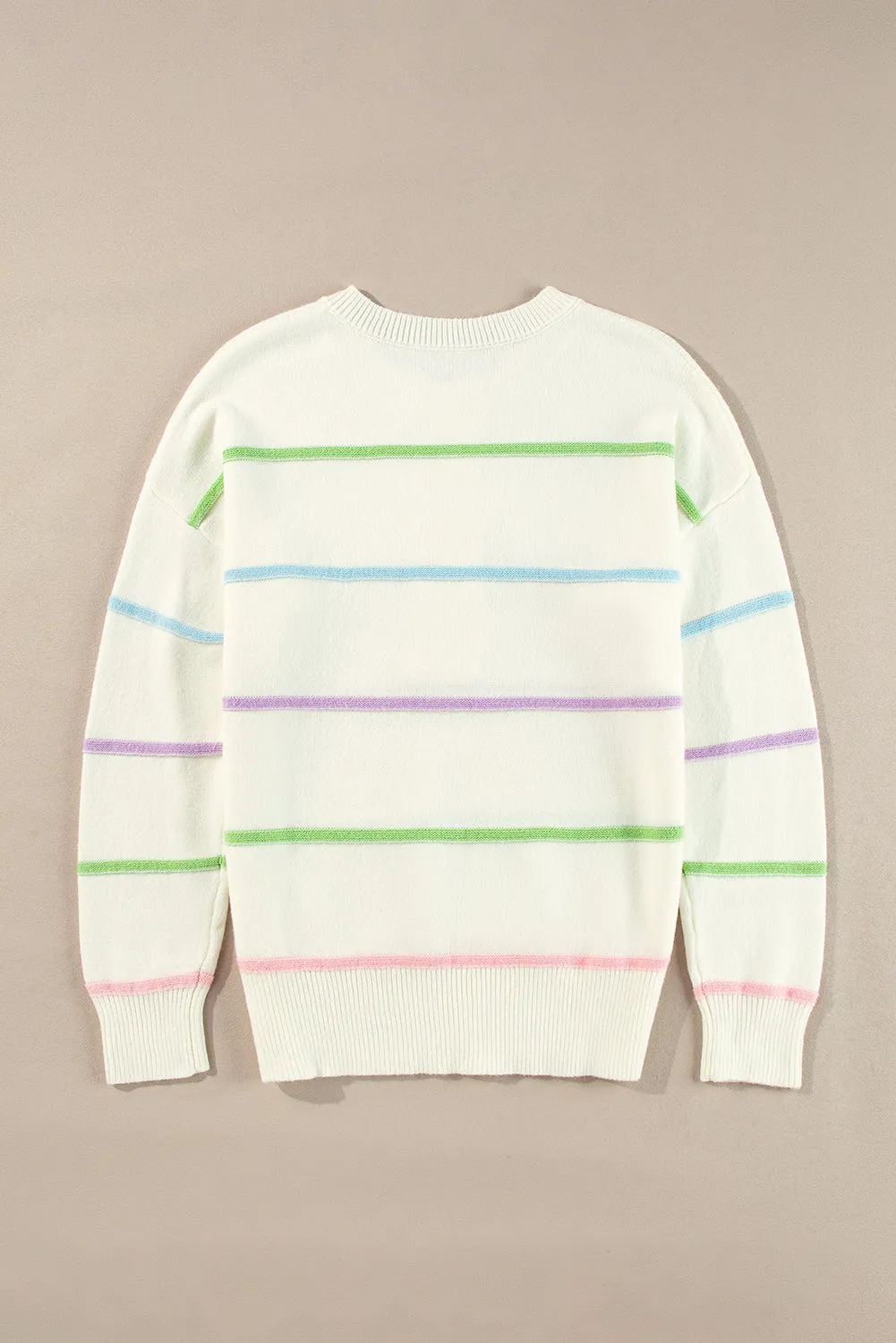 KaleaBoutique Rainbow Stripes Drop Shoulder Baggy Henley Sweater