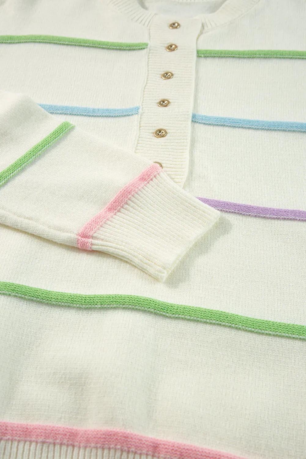 KaleaBoutique Rainbow Stripes Drop Shoulder Baggy Henley Sweater