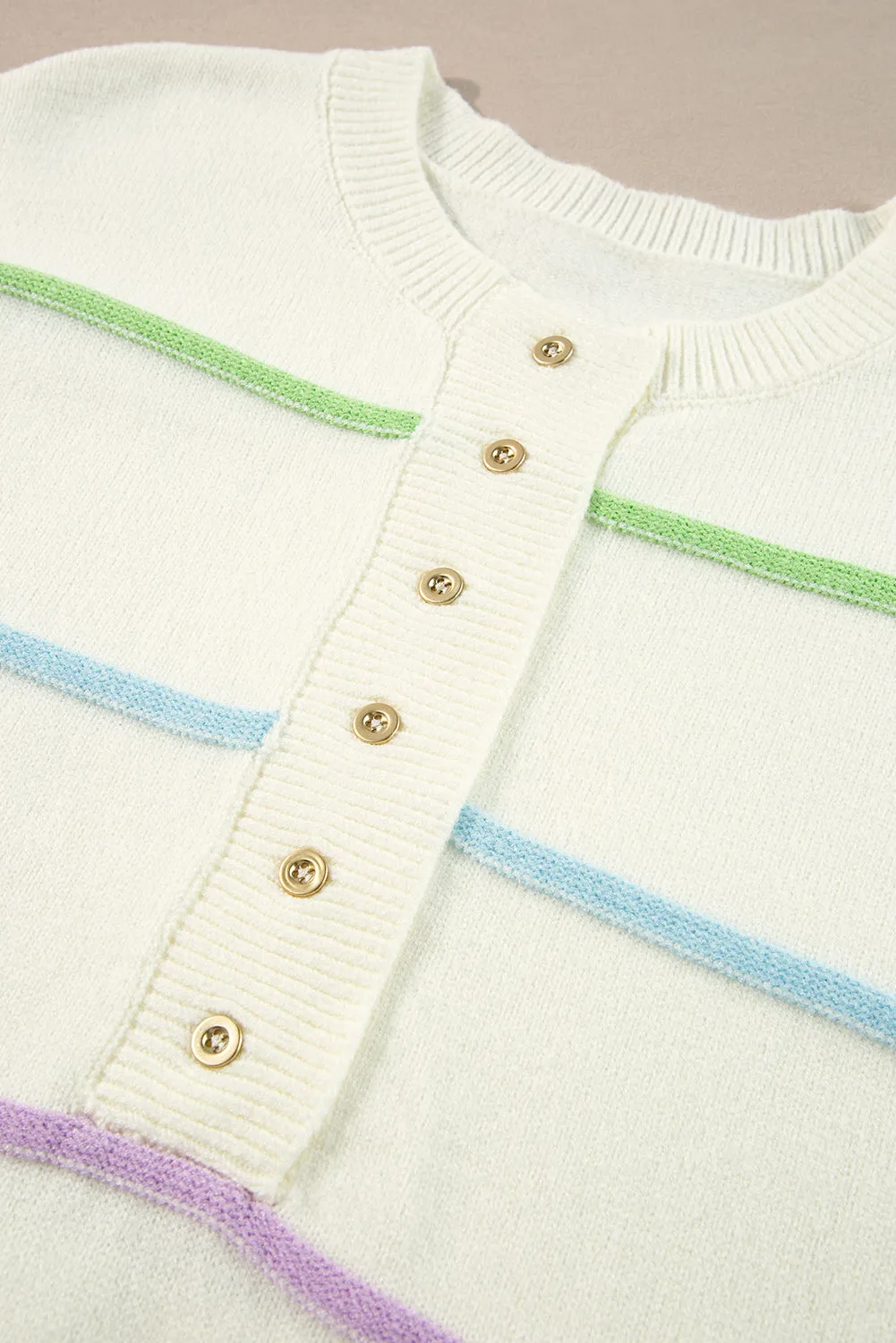 KaleaBoutique Rainbow Stripes Drop Shoulder Baggy Henley Sweater