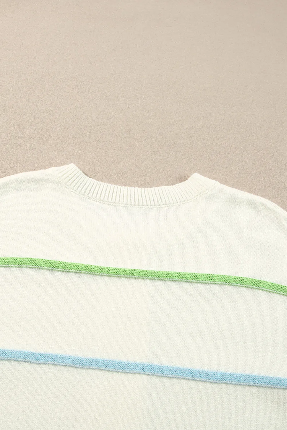KaleaBoutique Rainbow Stripes Drop Shoulder Baggy Henley Sweater
