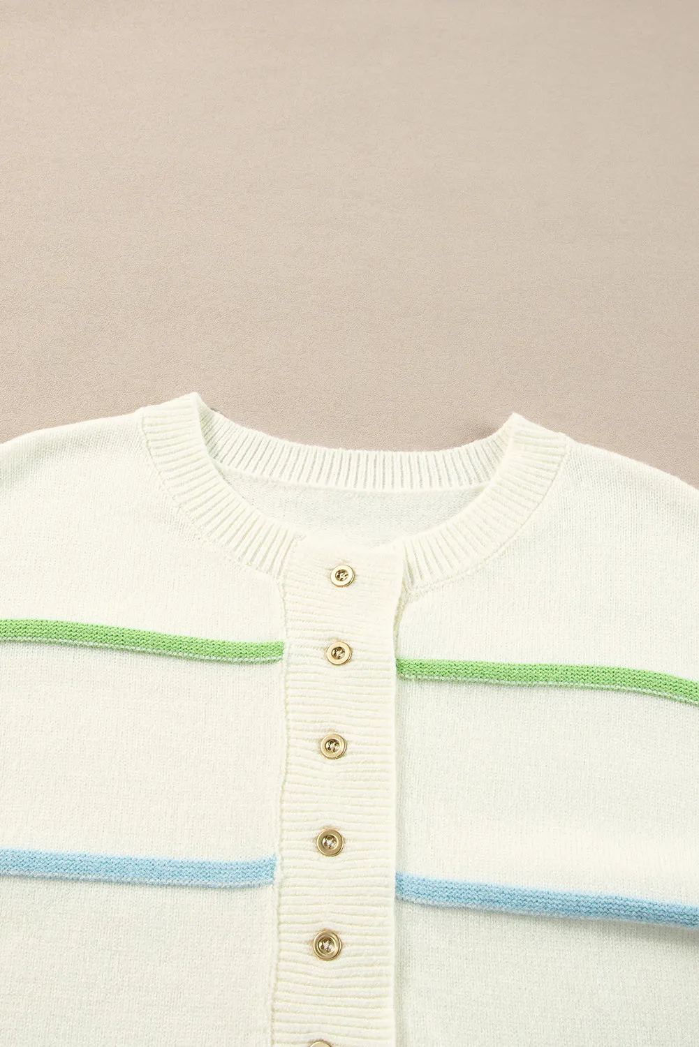 KaleaBoutique Rainbow Stripes Drop Shoulder Baggy Henley Sweater