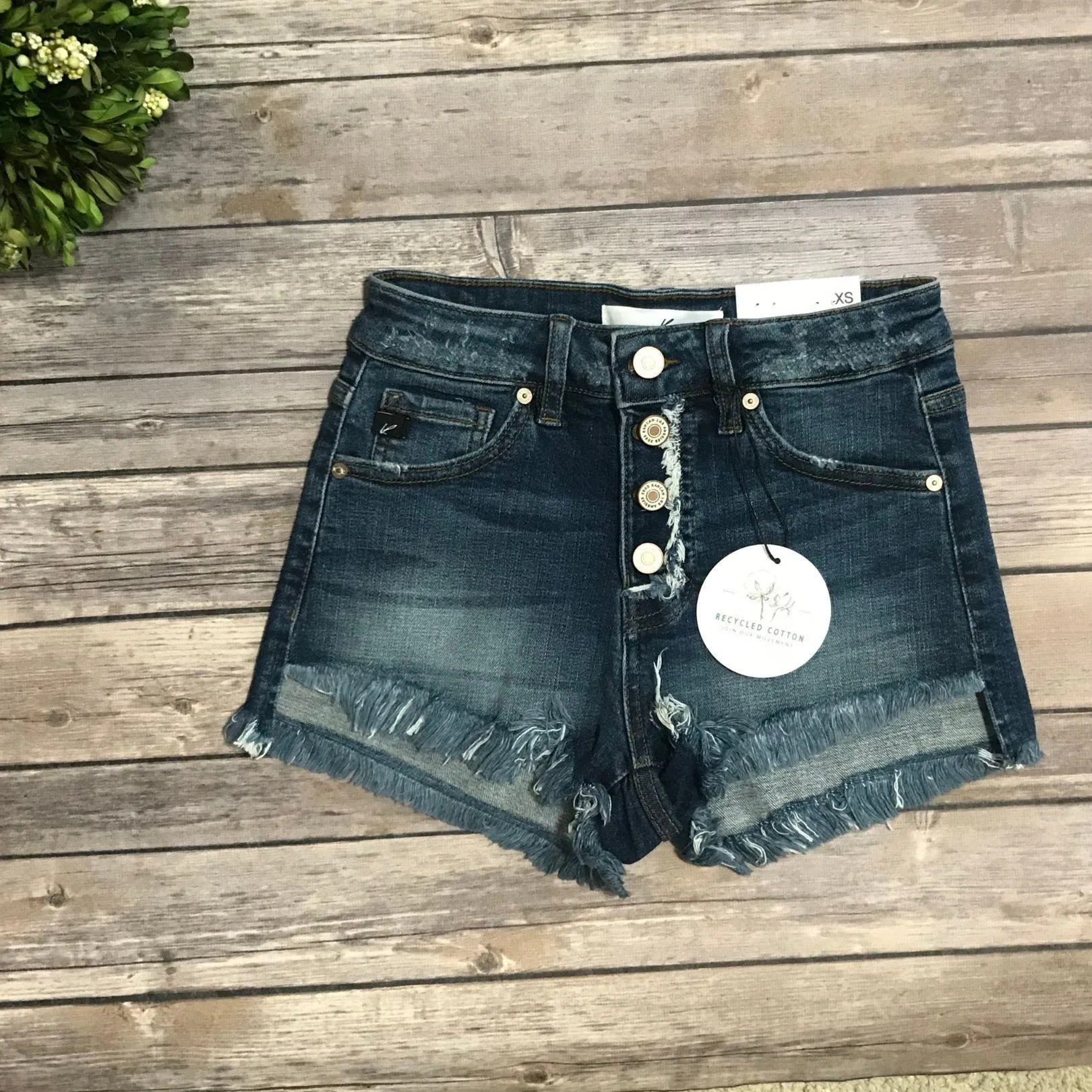 Kancan KC8576D High Rise Dark Wash Button Up Denim Shorts